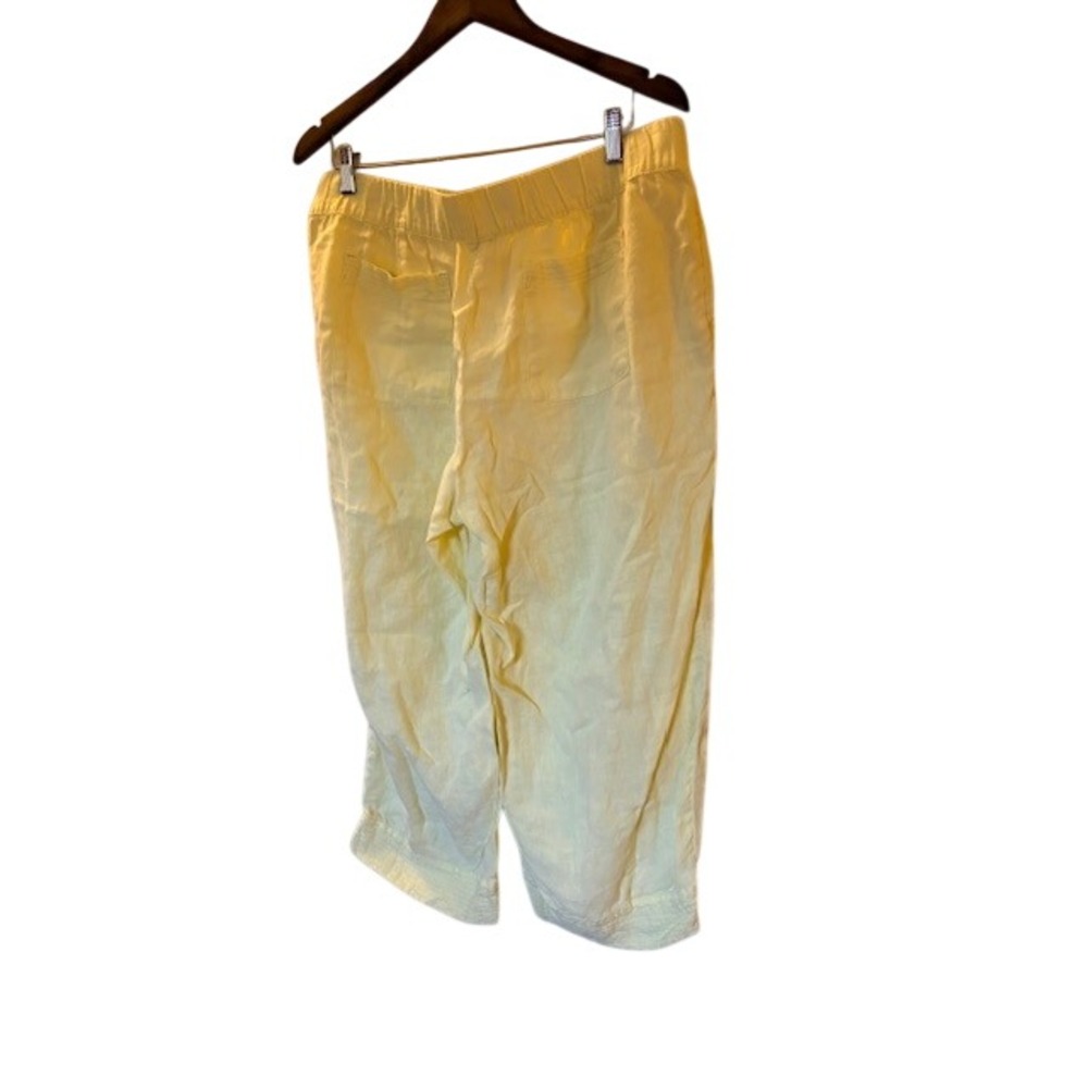 Pure Jill J Jill Yellow Linen Crop Pants Petite Large Elastic Waist Embroidered - Picture 7 of 10